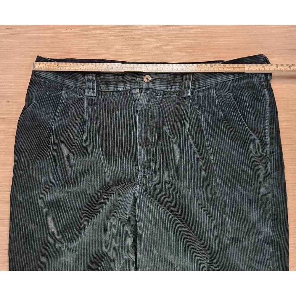 LL Bean Corduroy Pants Mens 38x29.5 Green Classic Fit Pleated Cotton Casual
